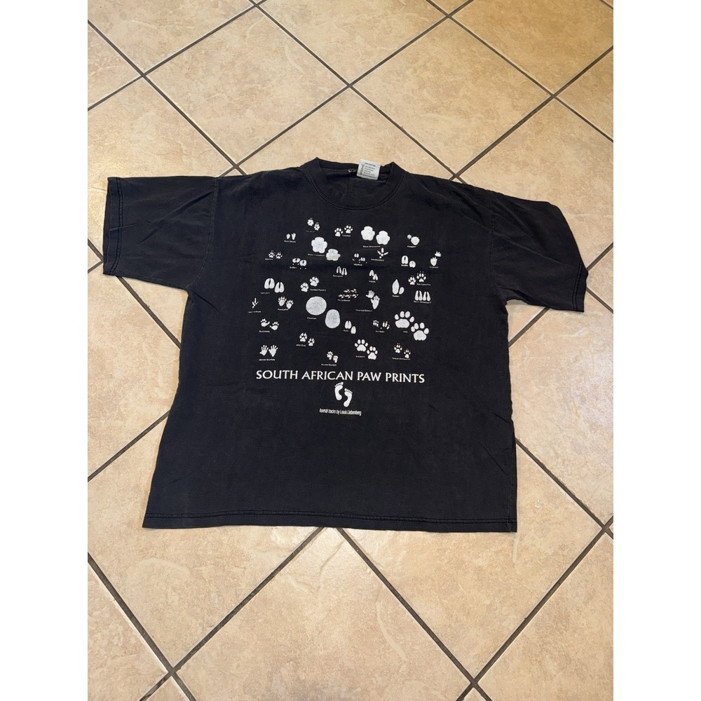 Vintage Bruce Gordon South African Paw Prints T-Shirt Black 26x22